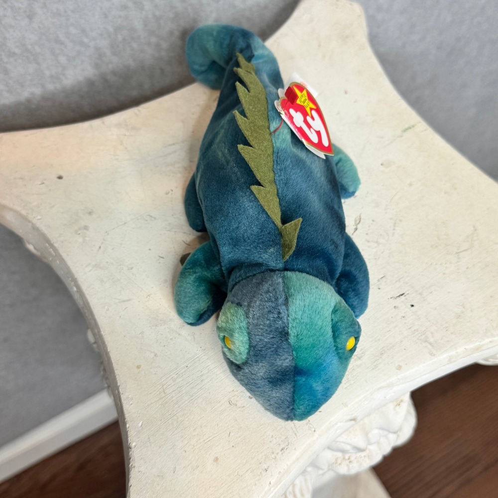 Vintage Ty Beanie Baby Iggy The Iguana Plush‎ Toy 1997 Retired Collectible Teal
